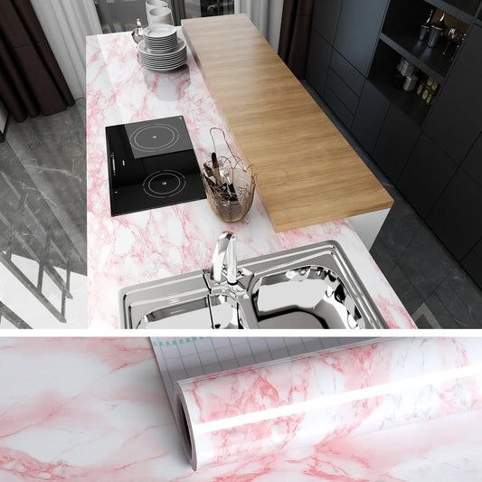 Vinilo Adhesivo Efecto Mármol Rosa - Para Mesas, Encimeras y Muebles