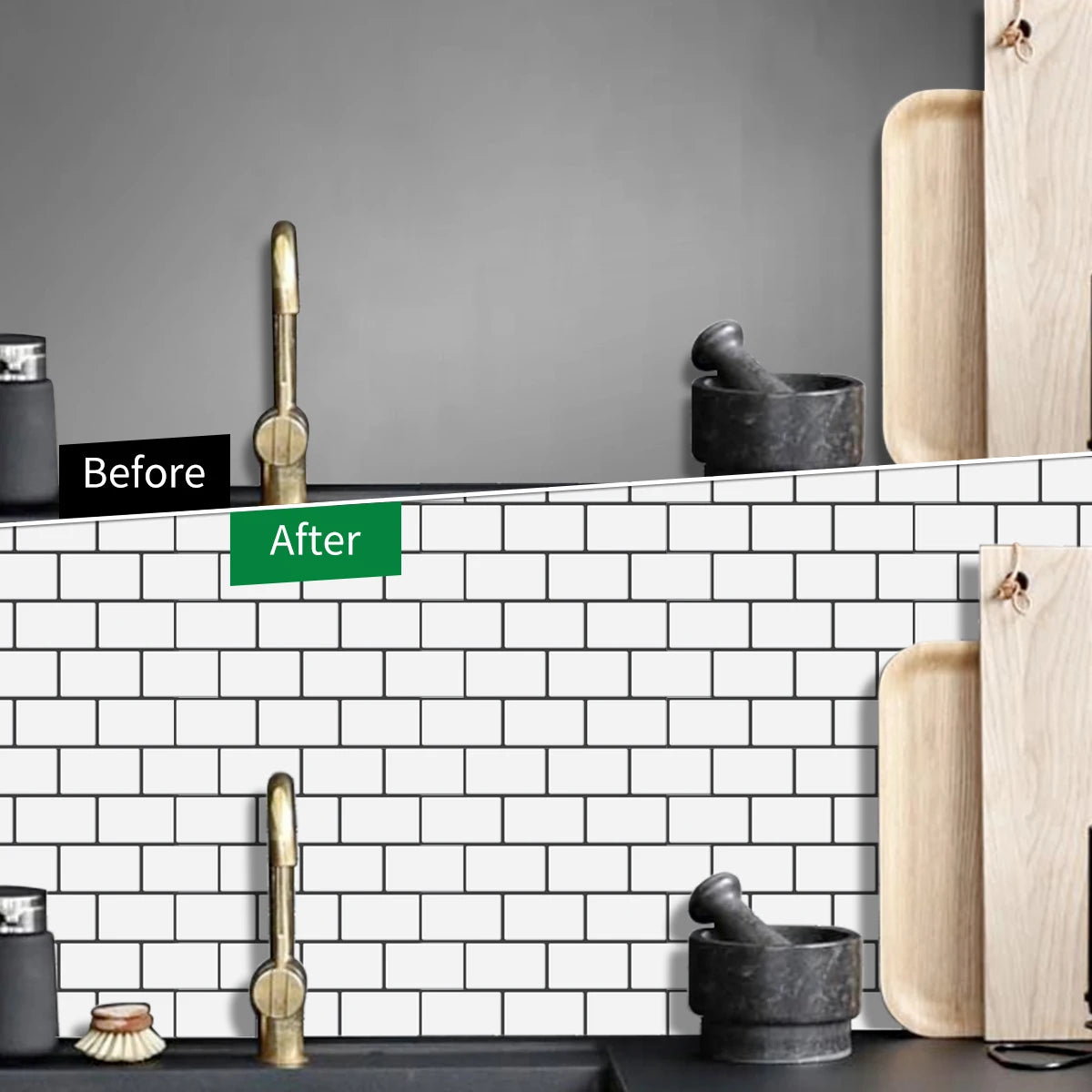 Vinilo Adhesivo 3D Efecto Ladrillo Metro - Pack 10 Láminas para Cocina y Baño