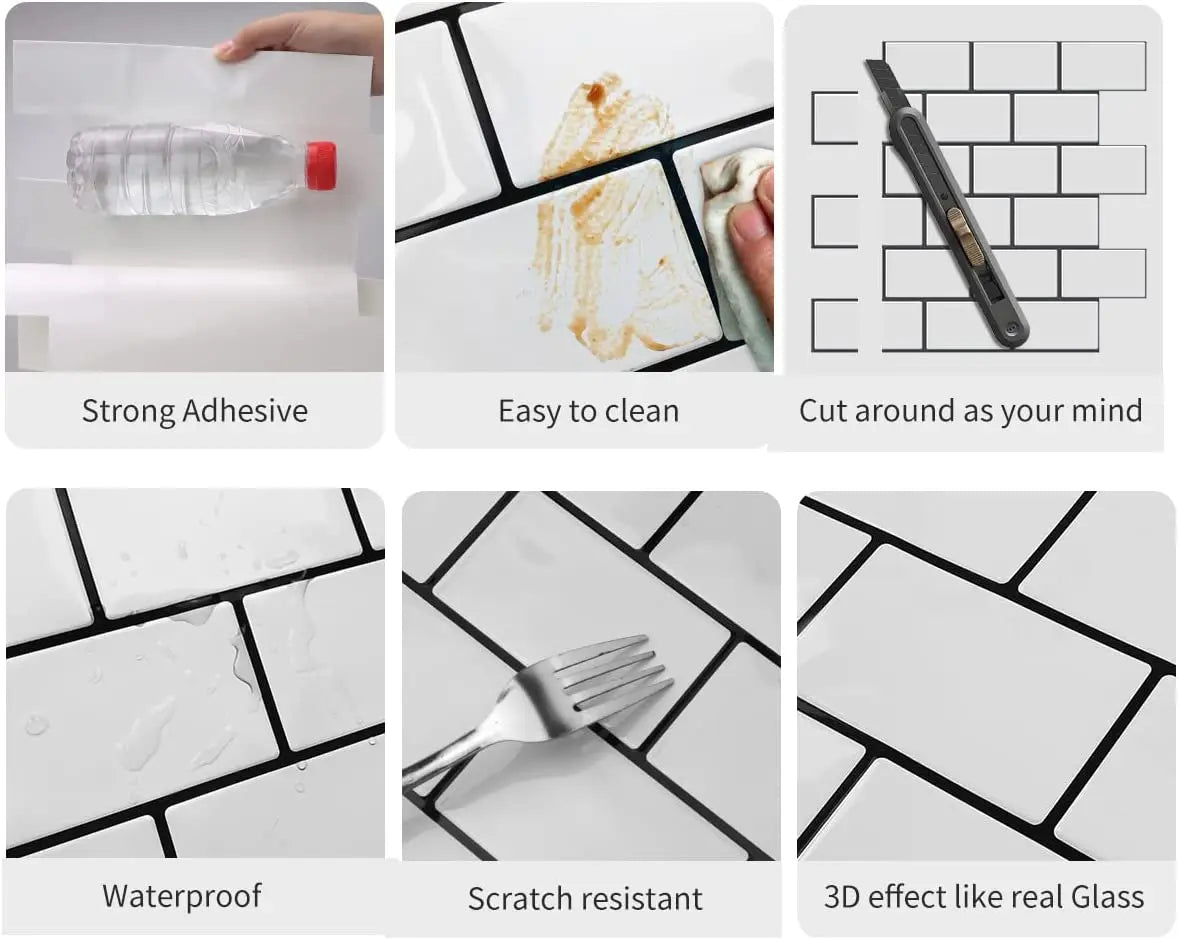 Vinilo Adhesivo 3D Efecto Ladrillo Metro - Pack 10 Láminas para Cocina y Baño