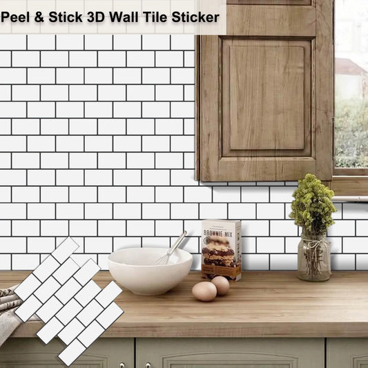 Vinilo Adhesivo 3D Efecto Ladrillo Metro - Pack 10 Láminas para Cocina y Baño