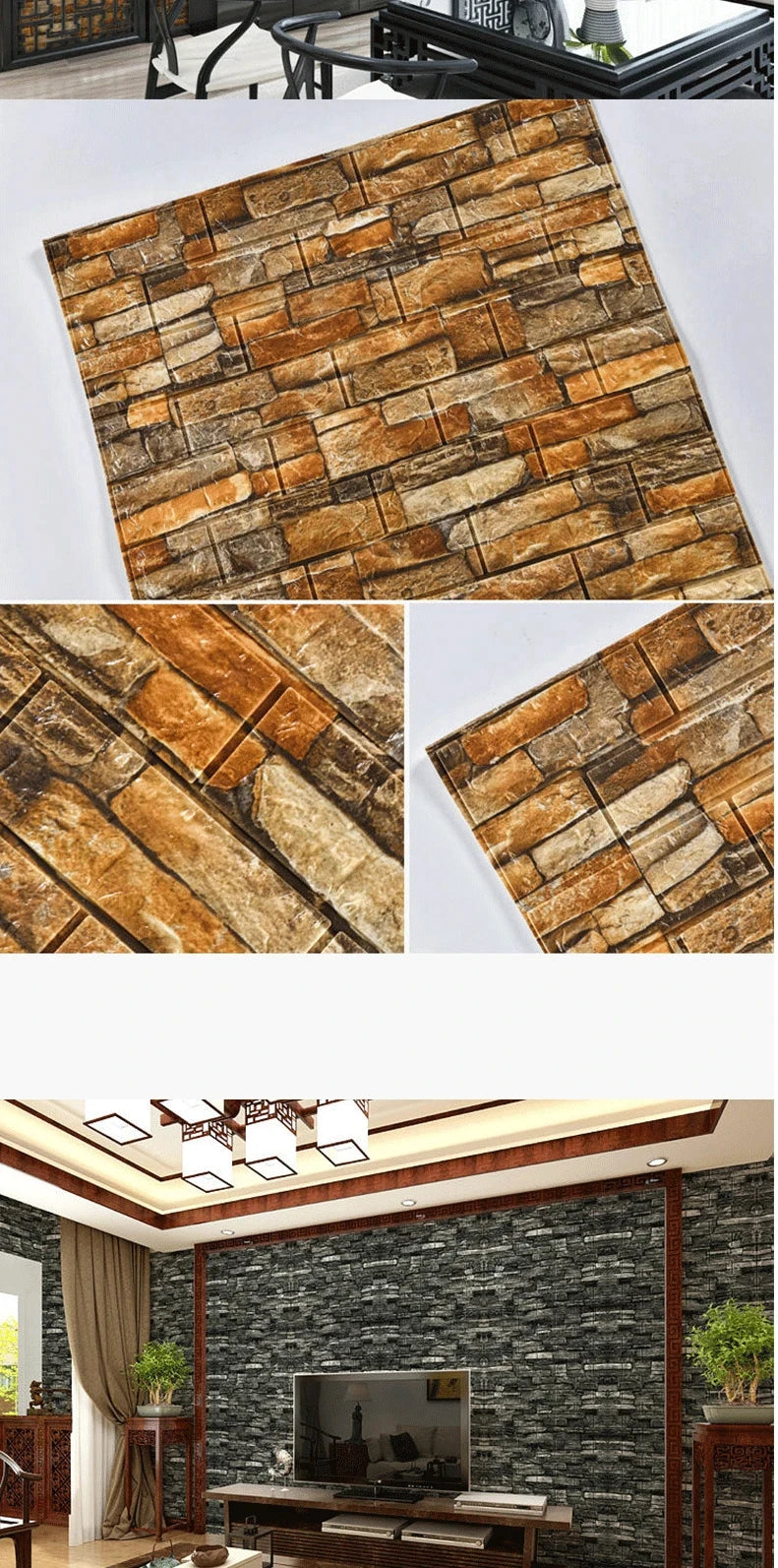 Vinilo Adhesivo 3D Efecto Ladrillo - Salón, Dormitorio y Habitación Infantil