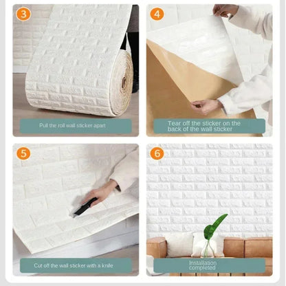 Vinilo Adhesivo 3D Efecto Ladrillo - Salón, Dormitorio y Habitación Infantil