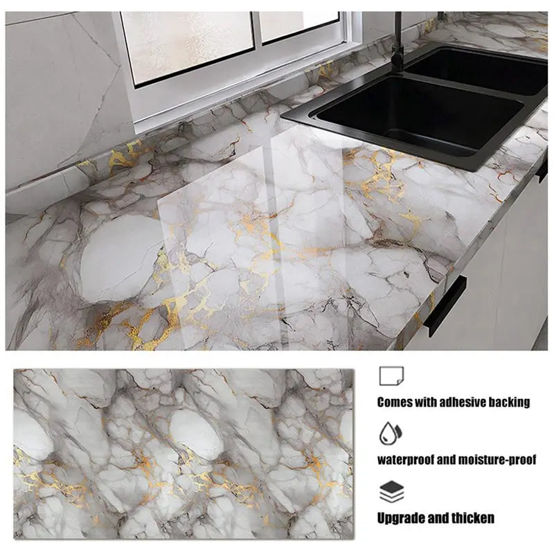 Vinilo Adhesivo Efecto Mármol 55cm - Antihumedad para Cocina, Baño y Muebles