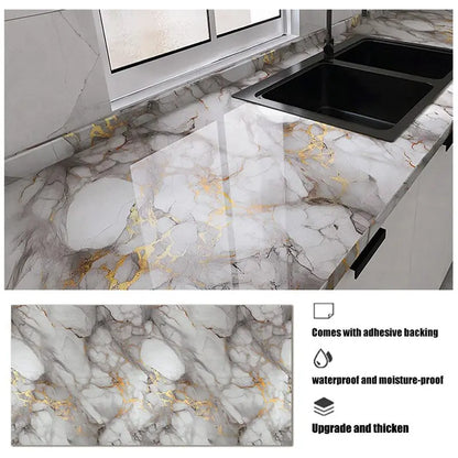 Vinilo Adhesivo Efecto Mármol 55cm - Antihumedad para Cocina, Baño y Muebles