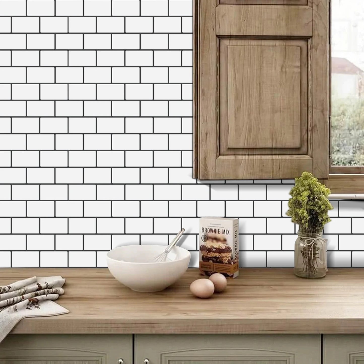 Vinilo Adhesivo 3D Efecto Ladrillo Metro - Pack 10 Láminas para Cocina y Baño