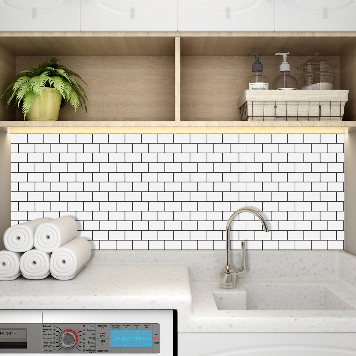 Vinilo Adhesivo 3D Efecto Ladrillo Metro - Pack 10 Láminas para Cocina y Baño