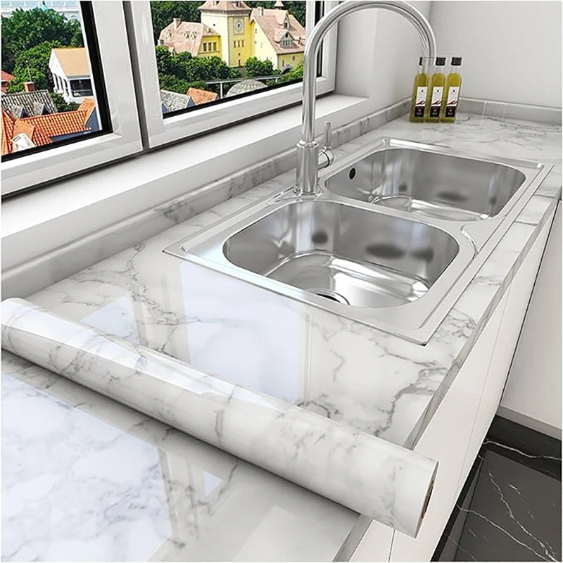 Vinilo Adhesivo Efecto Mármol 55cm - Antihumedad para Cocina, Baño y Muebles