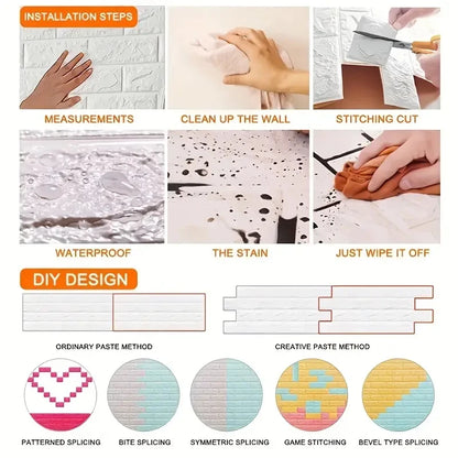 Vinilo Adhesivo 3D Efecto Ladrillo - Salón, Dormitorio y Habitación Infantil