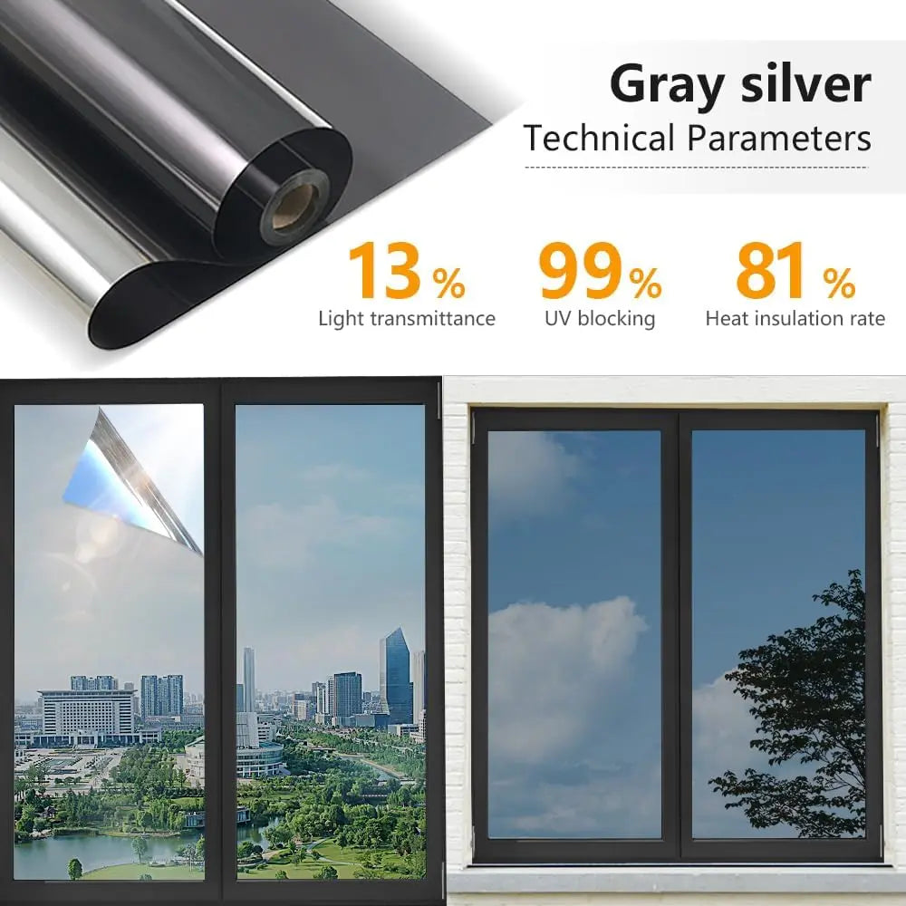 Lámina de Privacidad para Ventanas Bloqueo Solar y UV - Gris Plata