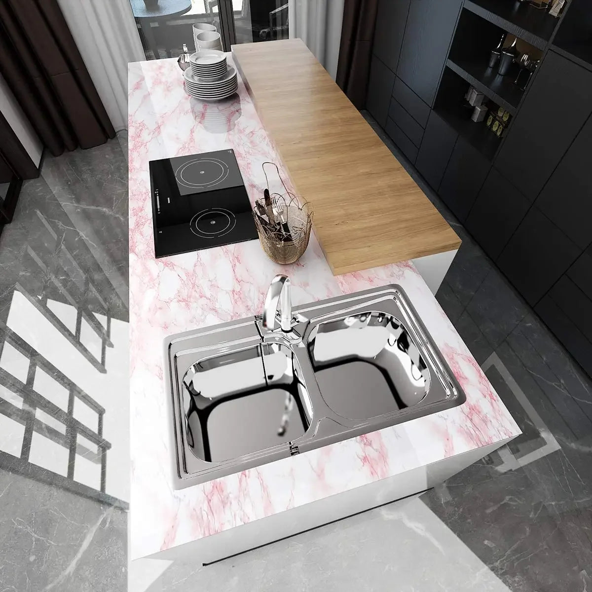 Vinilo Adhesivo Efecto Mármol Rosa - Para Mesas, Encimeras y Muebles
