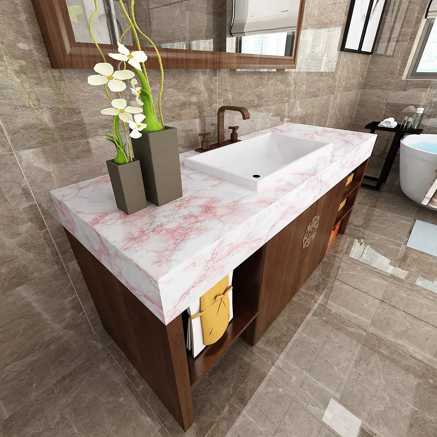 Vinilo Adhesivo Efecto Mármol Rosa - Para Mesas, Encimeras y Muebles